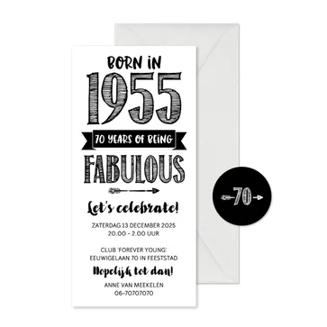 Uitnodiging born in 1955 - 70 years of being fabulous